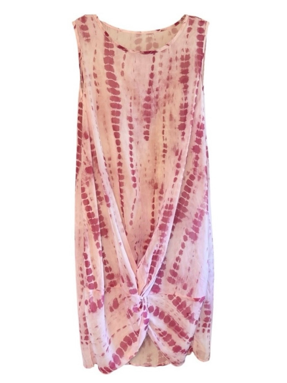 Skue Pink Tie Dye Twist Front Tunic XL Boho Lagenlook Sleeveless Long Top